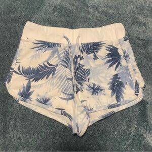 Women's Terry Cloth Beach Shorts With Blue and White Palm‎ Leaf Print Size Small